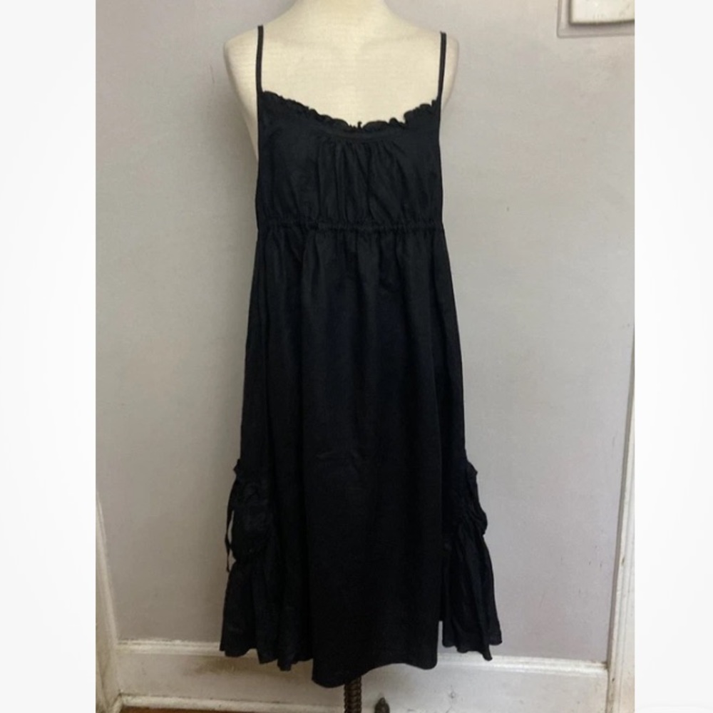 7-4 JUICY COUTURE x VINTAGE Y2K linen Babydoll sun dress Black 12 Large HTF